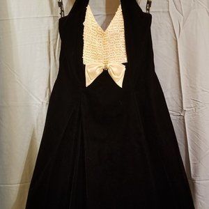 Vintage Black Velvet Formal Dress, Ivory Accents